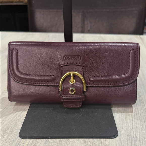 Vintage Coach Dark Purple Campbell Leather Wallet with Gold Accent - Picture 1 of 9